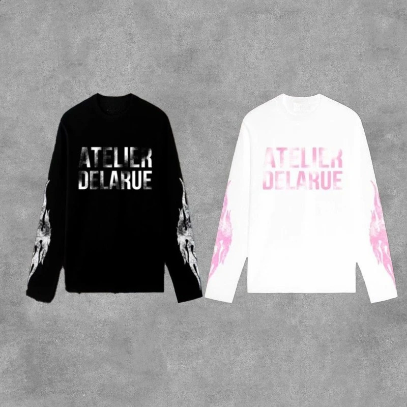 Y2K Harajuku Retro Niche Long Sleeve Print Letter Flame Tops Fashion Casual Comfortable Streetwear Unisex Oversized Clothes 260917