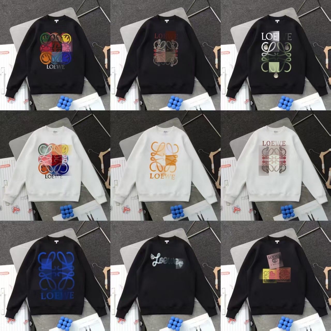 Loeweii Designer Solid Color Crew Neck Sweatshirt, Loose Long Sleeve Pullover, Women men Fall Winter 2026 New Fashion Top 26