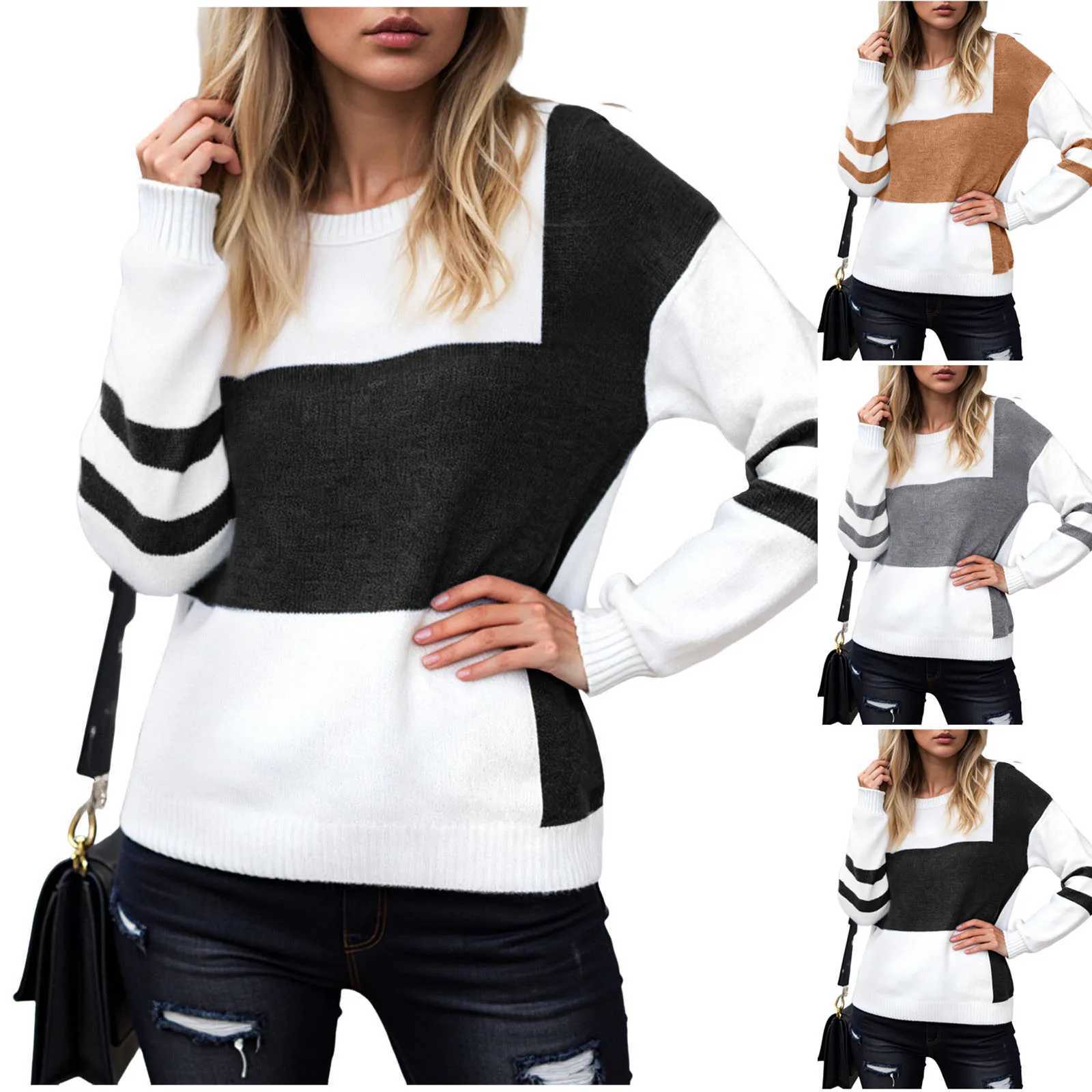 Women Fall And Winter Fashion Color Block Sweater Knitwear Pullover Casual Sweater Top Twenty One Trench Sweater S260917D9C4