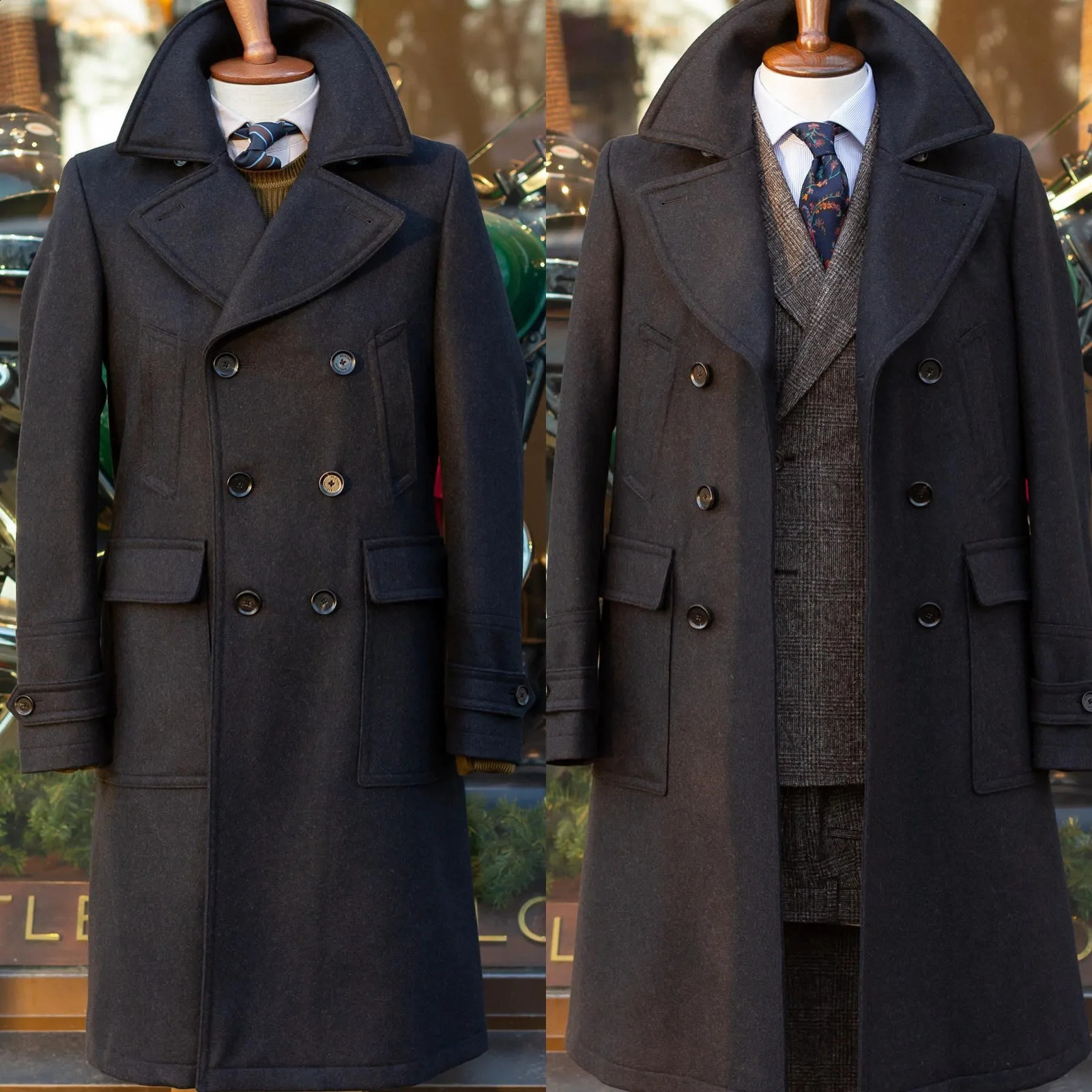 Business Men Overcoats Tweed Warm Long Wool Blend Coats Outwear Double Breasted Customized One Piece 260916