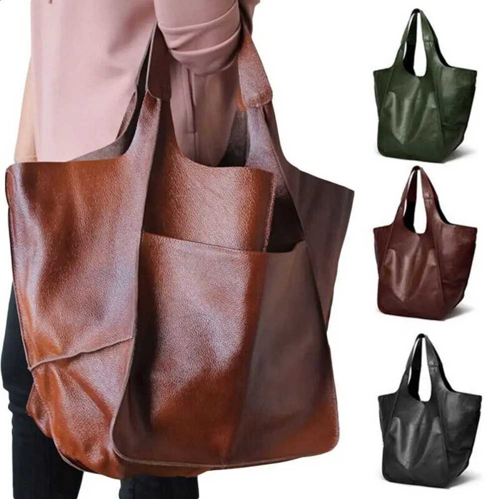 Multifunctional PU Leather Tote Bag Solid Color High-capacity Handbag Vintage Shoulder Bags Women H260916