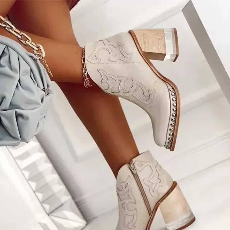 Leather Female Ankle Women's Boots Shoes Low Heel Cool British Embroidered Design Soft Short Boots Party Ladies Footwear PU 024 D260917