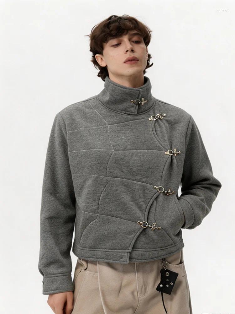Women's Hoodies Autumn High Neck Jacket With Asymmetrical Metal Buckle Decoration Loose Street Casual Daily Fashion For Men And Women