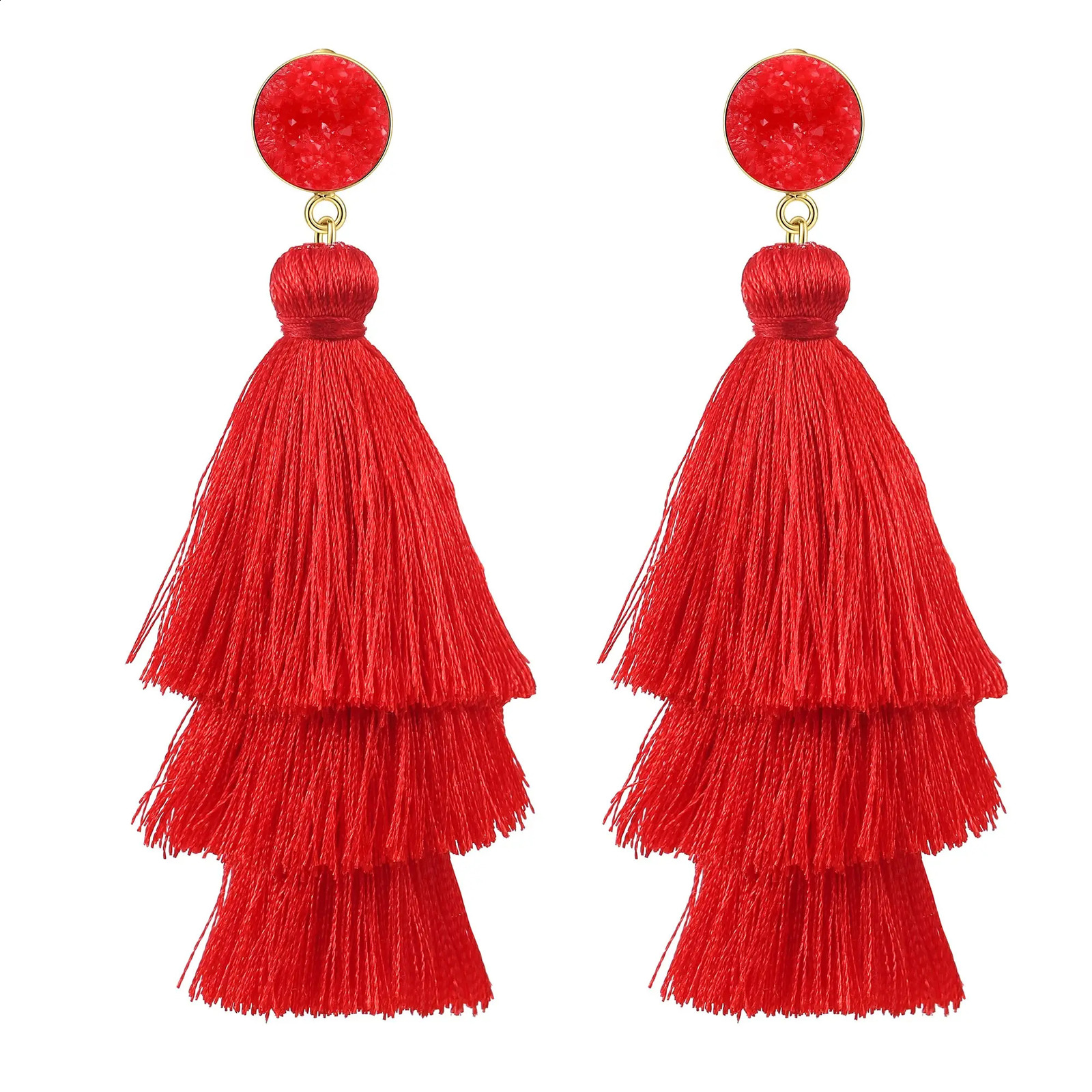 Eavva 3 Layered Tassel Earrings For Women Ethnic Long Fringe Solid Color Statement Dangle Earring with 925 Sterling Silver Post 260916