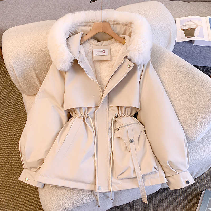 Autumn Winter Jacket Fashion Elegant Women Zipper Fleece Lined Hood Down Padded Parkas Casual Office Lady Commute Warm Outerwear H260917