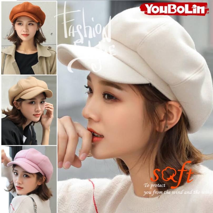 Solid Color Korean Style Woolen Octagonal Hat for Women AutumnWinter Duckbill Beret Trendy British Painter 260915