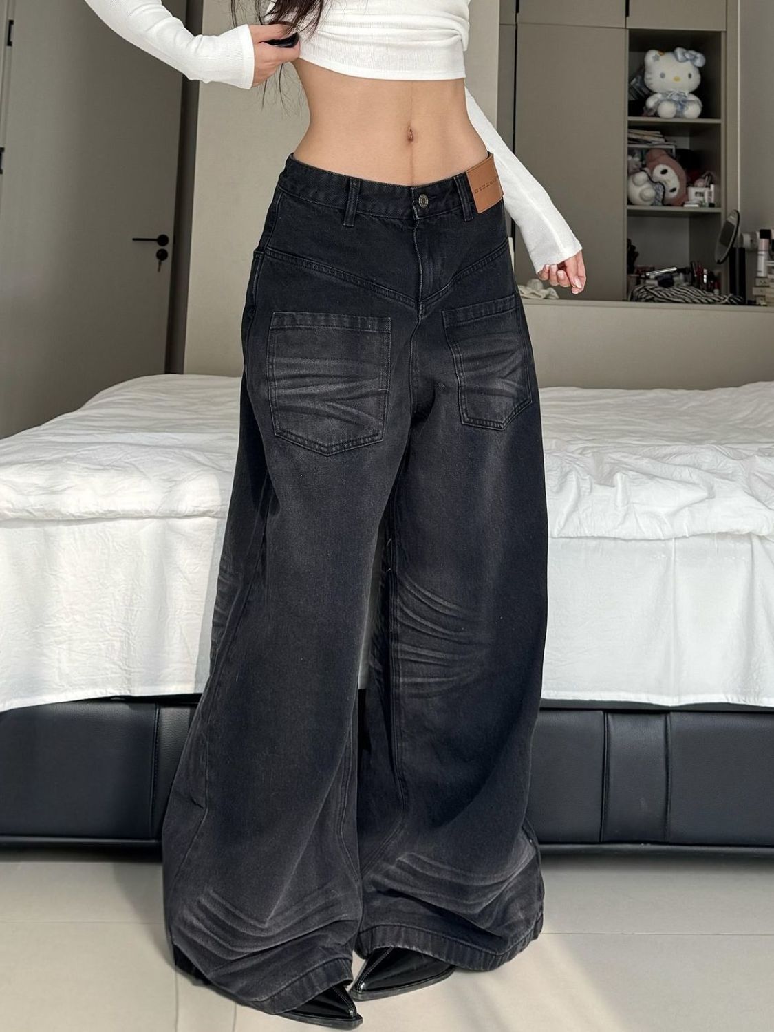 Retro Plus Size Washed Vintage Jeans for Women, Reversible Street Style, Straight Loose Slimming Wide-Leg Long Pants, European and American Style 90