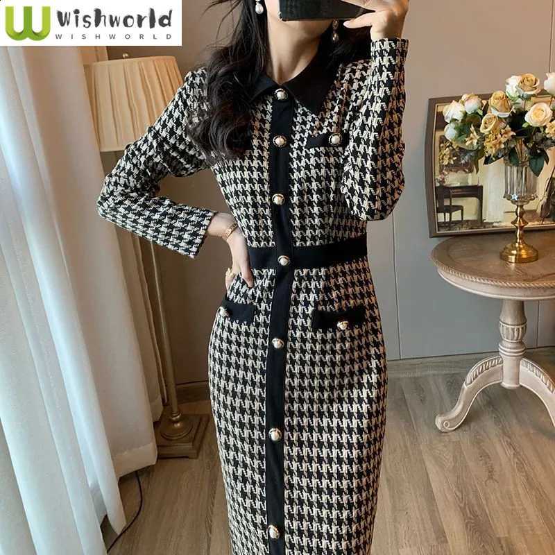 and Winter Autumn French Retro Goddess Fan Mingyuan Temperament Waist Cinching and Slimming Knitted Elegant Dress C260917