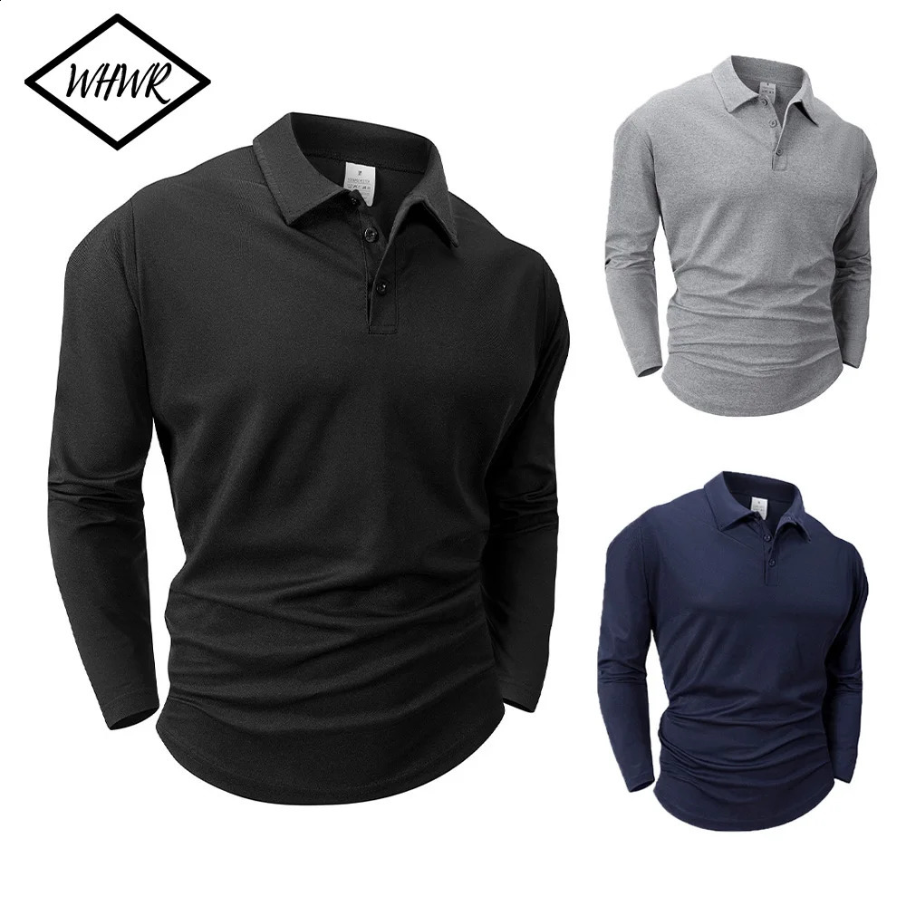 Spring Men's Casual Business Long Sleeve Shirt Solid Color Breathable Lapel T-shirt Men's Outdoor Long Sleeve Polo Shirt Top 260916