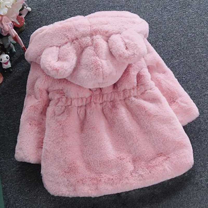 Girls Winter Kids Fur Clothes Coat Korean Fashion Warm Thicker Hooded Cute Pink Fleece Zipper Outerwear Toddler Jackets B223 J260917