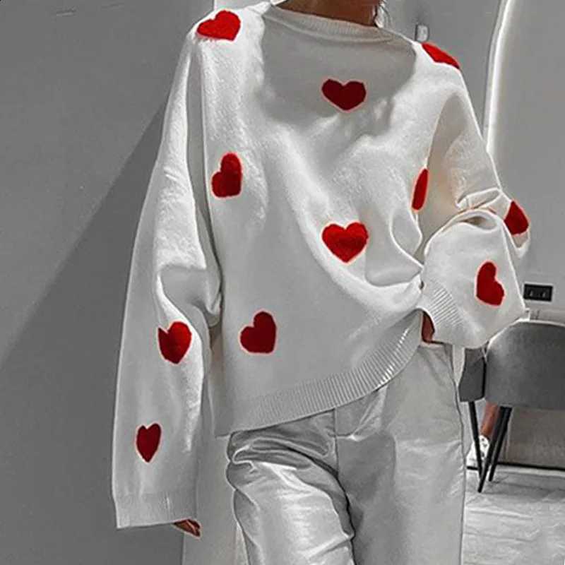 Love Heart Knitted Sweater Women's Trendy Street Style Long Sleeve Overhead Pullover Knitwear Ultra Short Length Fashion X260916