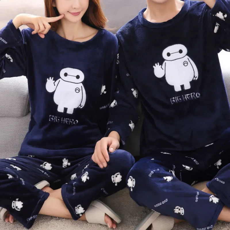 2pcs/Set Fall And Winter Coral Fleece Couple Pajamas Women's Thickened Padded Warm Facecloth Men's Home Wear Clothes top pants 260917