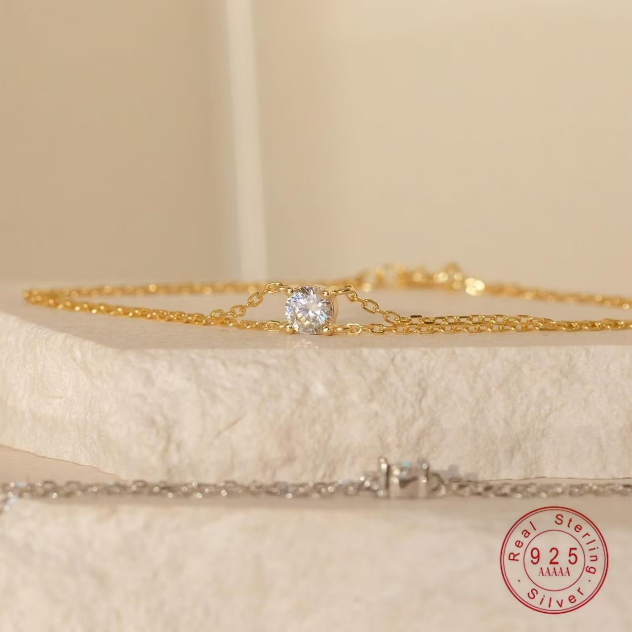 VITAJEW S Sterling Silver Plated K Gold Single Round Cubic Zirconia Minimalist Thin Chain Hypoallergenic Women Elegant Jewelry Gift