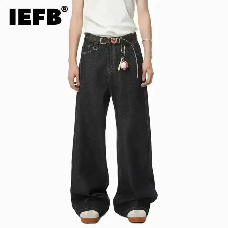IEFB Mens Straight Denim Pants Cleanfit Solid Color Korean Version Wide Leg Versatile Casual Jeans Trend Autumn 9C1519 260917