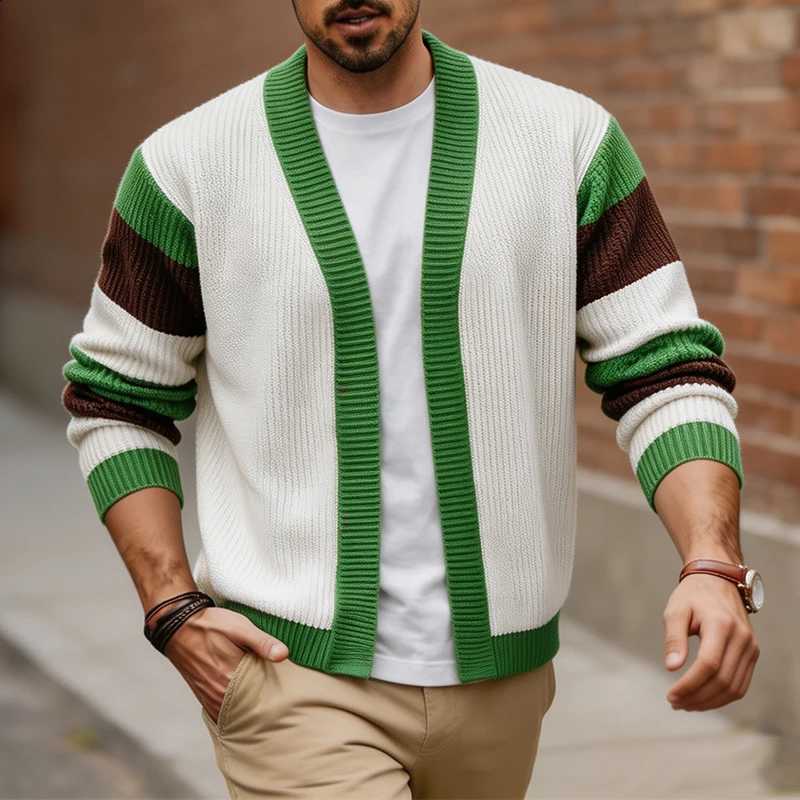 Outerwear Fashionable V Collar Knitting Mens Vintage Contrast Color Knit Cardigan Men 2026 Fall Winter Warm Long Sleeve Coats J260916
