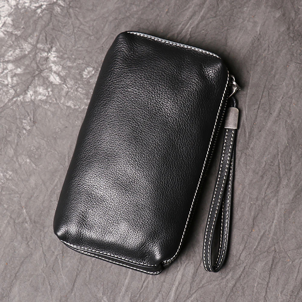 LUOKIR Genuine High Quality Men y Leather Clutch Bag Vintage Large Capacity Long Wallet Credit Card Holder Simple Phone Bag 260916