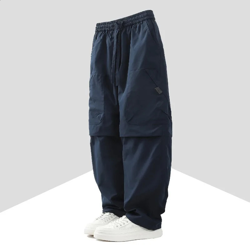 Mens Spring Summer Cargo Work Pants Ripstop Outdoor Casual Hiking Trousers with Multi Pockets Elastic Waist Loose Joggers 260917