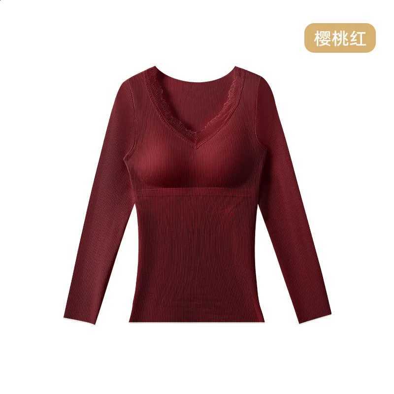 V-neck Lace Autumn Winter Warm Ladies' Underwear Pants Womens Brassiere Slimming Built-in Girls' Bra Pad Autumn Top Bottom Set H260916