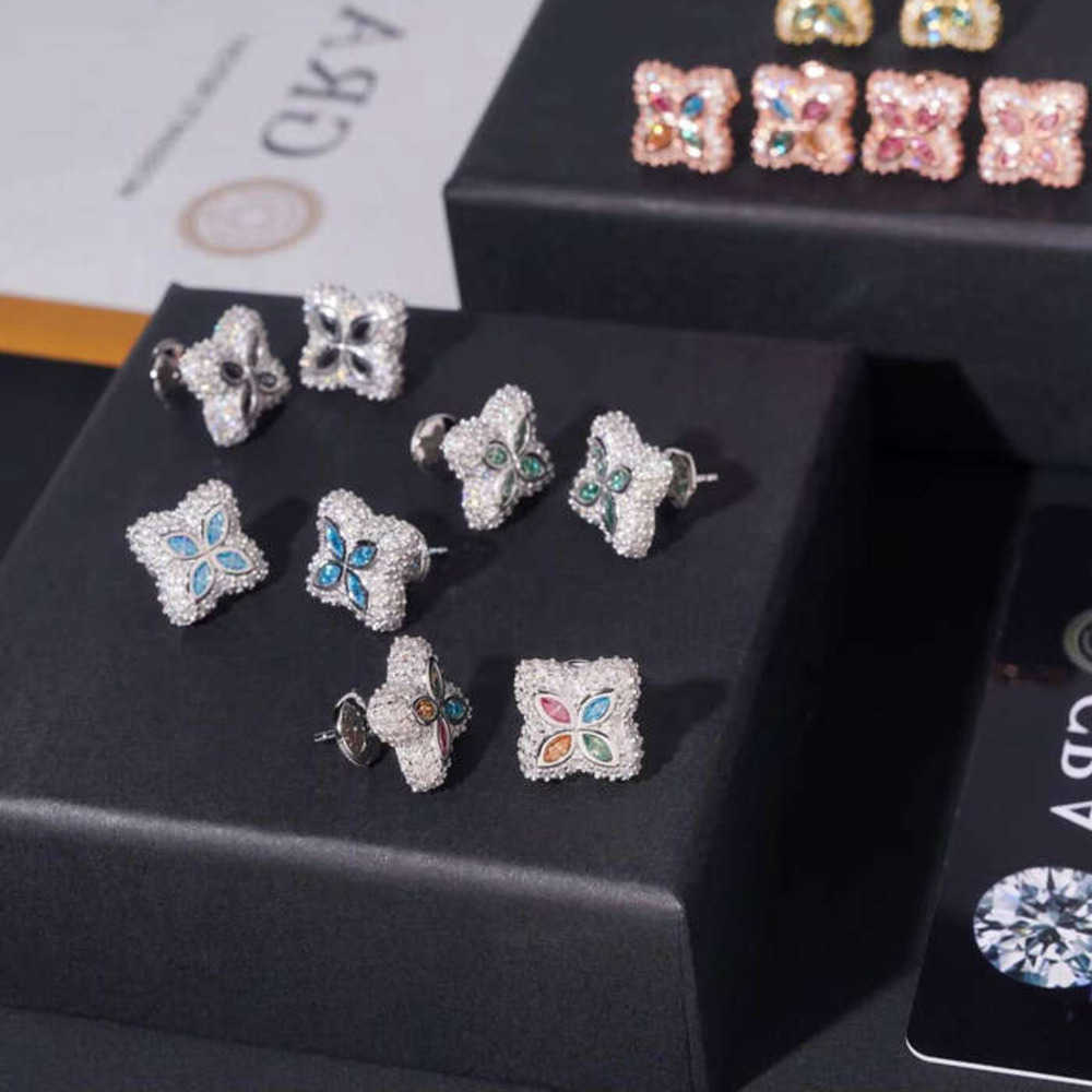 New Charm Arrival Custom Hip-Hop VVS Moissanite Earrings Womens Ice-Cold 925 Silver Flower Multicolor Marquise 15MM Millimeter S260917ZVJ2
