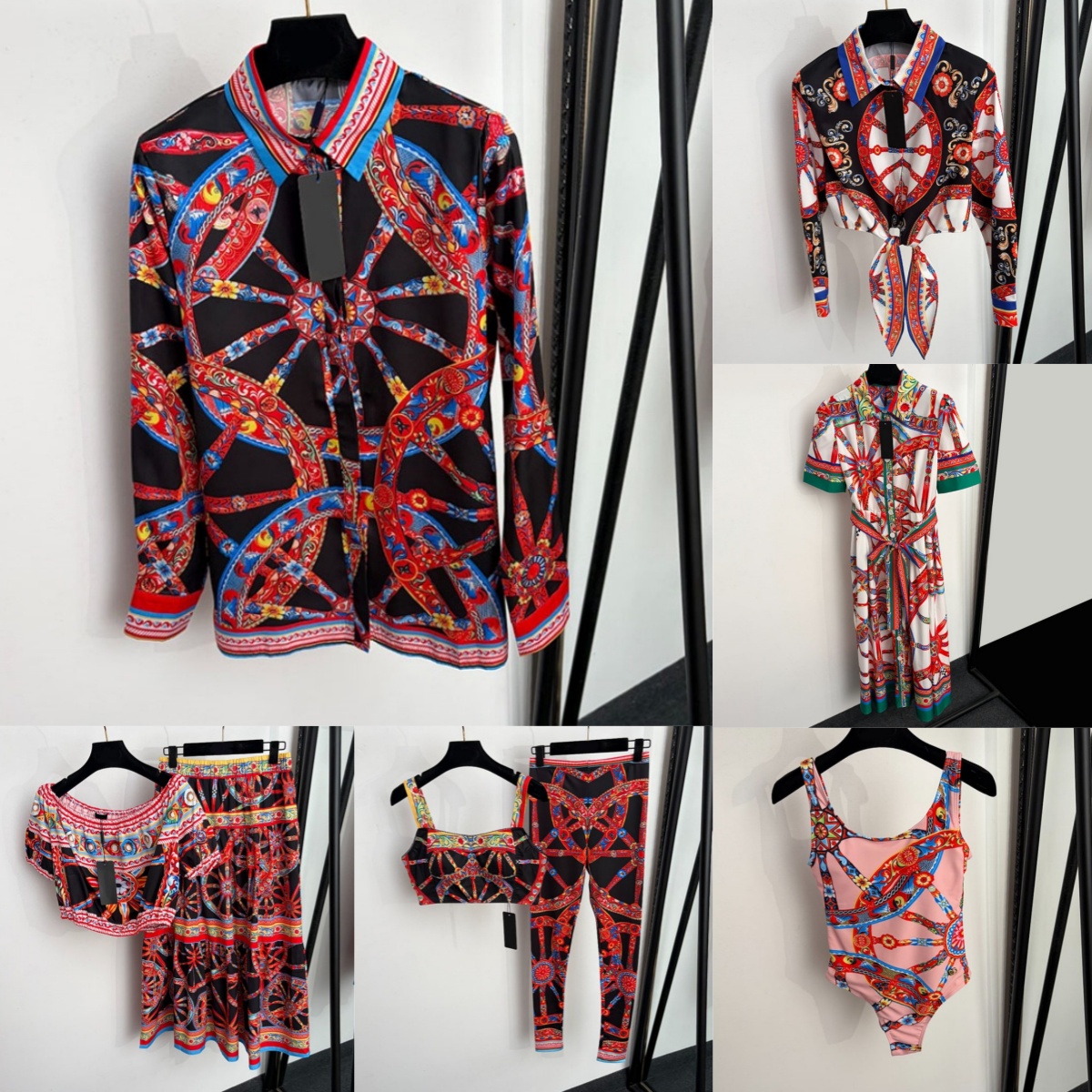 Wheel Floral Print Shirt For Women Designer Vintage Loose Classic Blouses Autumn Resort Vacation Bohemian Style Cropped Shirts