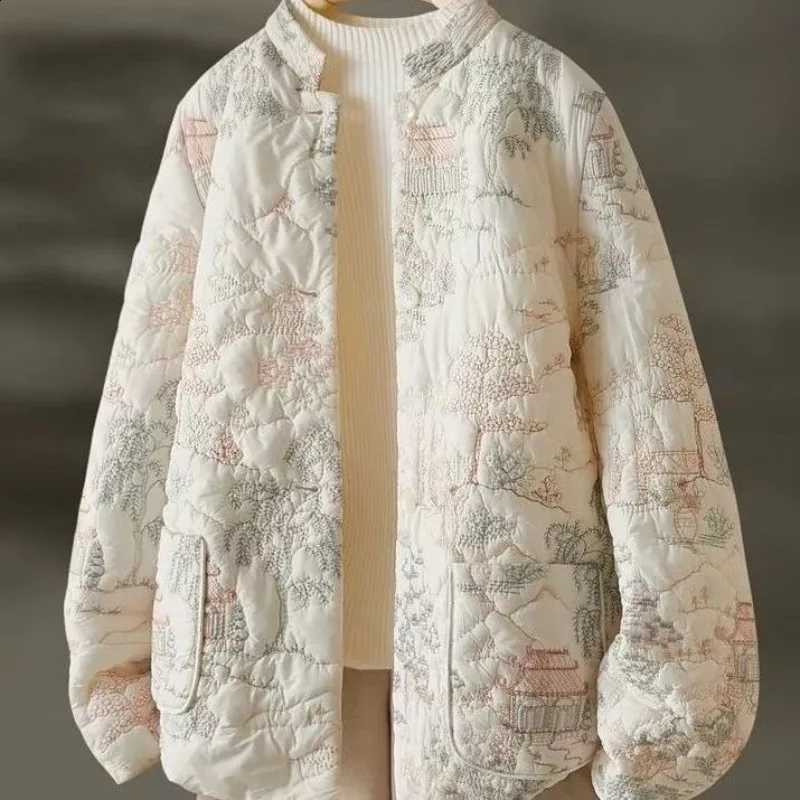 Women's Autumn Winter Tops Coat Cotton Clothes Embroidery Retro Slim Loose Design Soft Comfortable Trend New Versatile Niche H260917