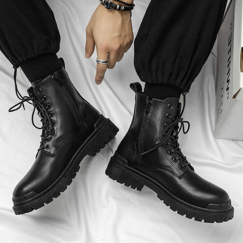Leather Black Men's Biker Boot fa1 YoungWaterproof Trendy Boots Man Autumn Winter High Top ClassicBasic Shoe D260917