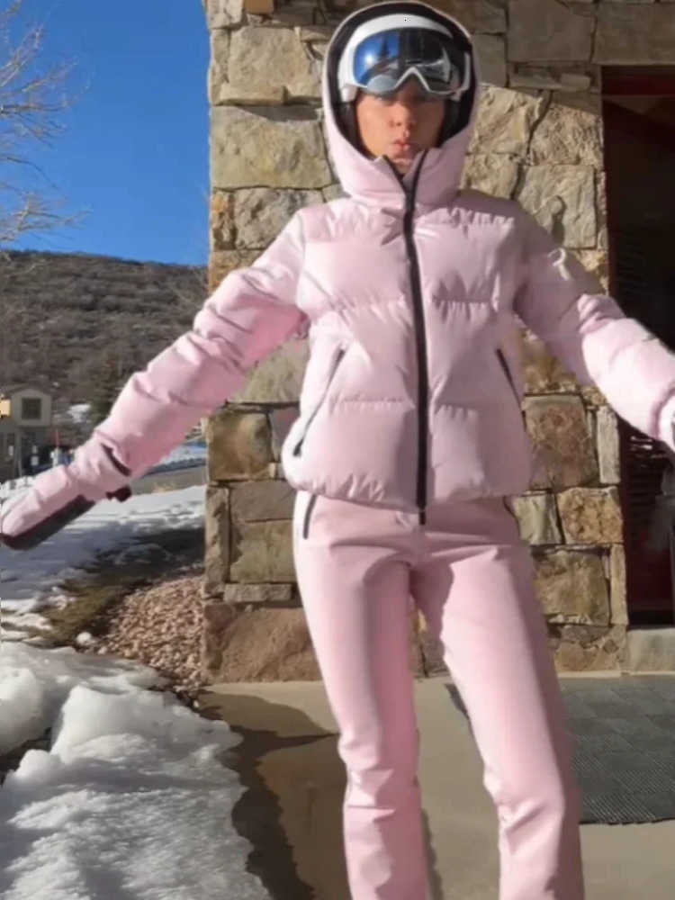 Wear Winter Warm Hooded Ski Suits For Women Windproof Waterproof Park Coat High Waist Warm Pants 2026 New Lady Snow Sportwears H260917