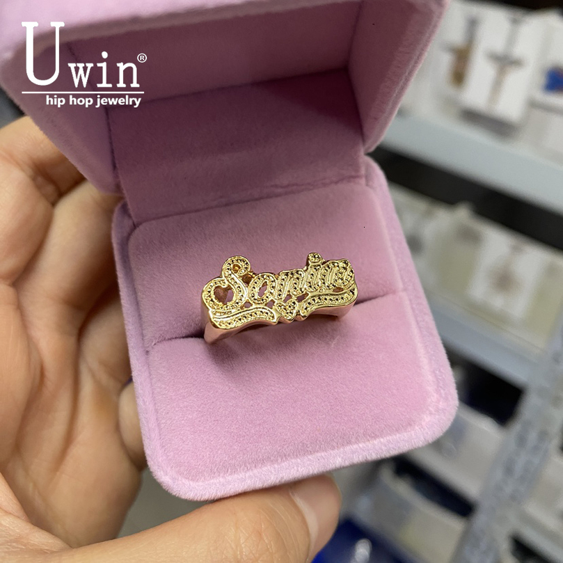 Uwin Custom Font Name Ring For Men Zinc Alloy Iced Out Personalized Letters Party Rings Hiphop Jewelry Gift 260915
