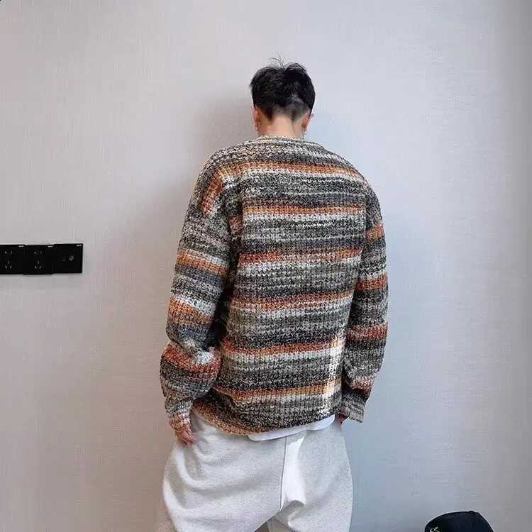Tops 2026 Streetwear Stripe Sweater Men New Autumn Winter Crew-neck Thick Jumpers Male Fashion Loose Knitted Casual Tops L37 J260916