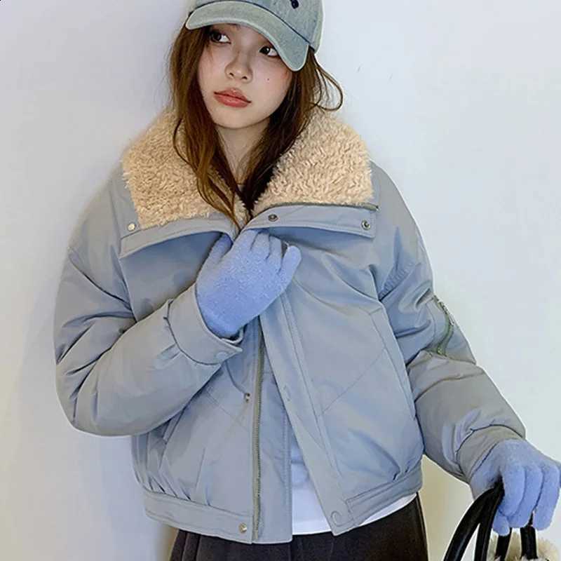 Faux Wool Lamb Collar Parkas Women Fashion Zipper Up Short Parka JaCKet Woman Winter THiCKen Warm Parkas Female H260917