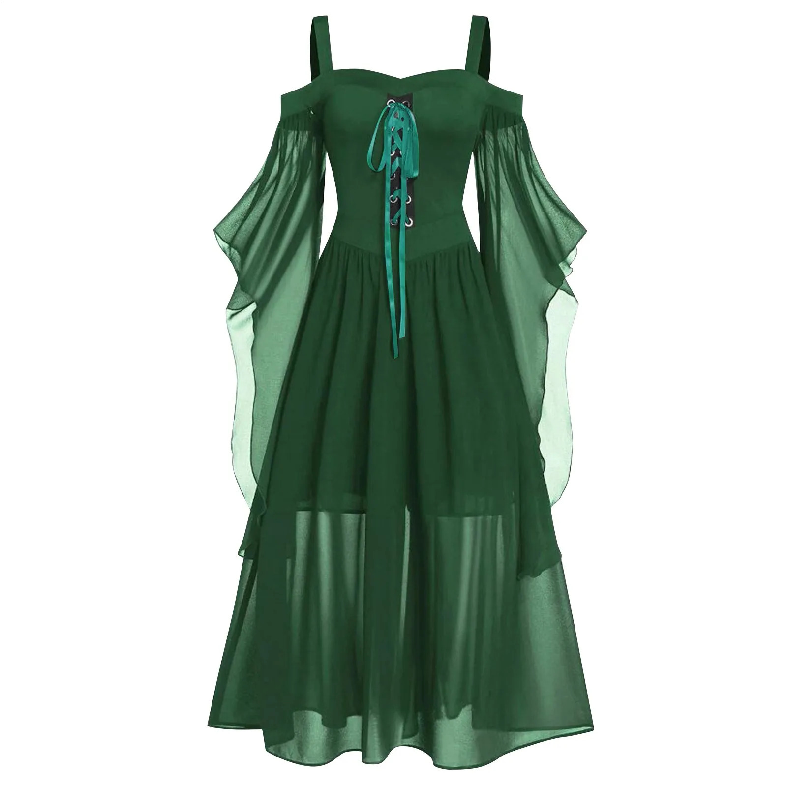 Womne Plus Size Halloween Dress Cold Shoulder Butterflies Sleeve Lace Up Gothic Style Costumes Retro Mesh Splicing Costume 260917