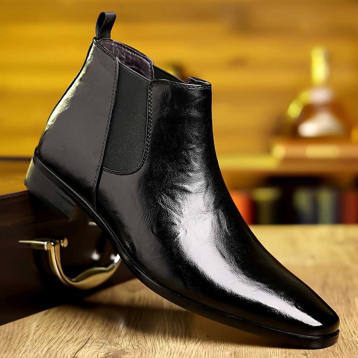 British pointed short boots 2025 autumn and winter lychee patterned high top shoes for men's Korean casual Chelsea boots D260917