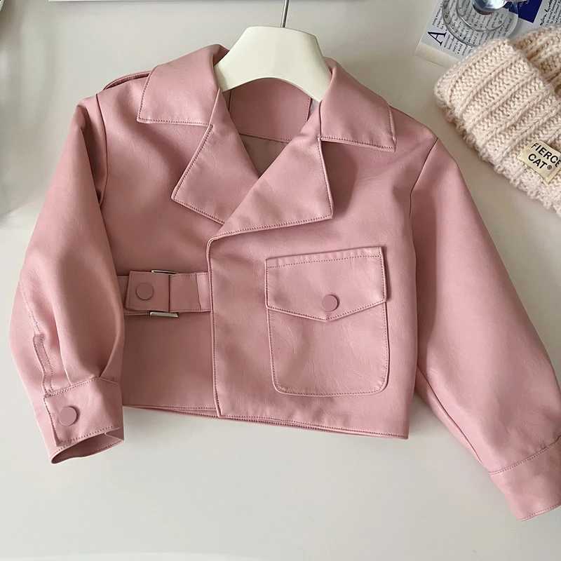 Leather Motorcycle Girls Jacket 2024 Spring Autumn New Solid Color Short Style Lapel Coat For 2-8Y Kids Fashion Pu OuterwearT260916