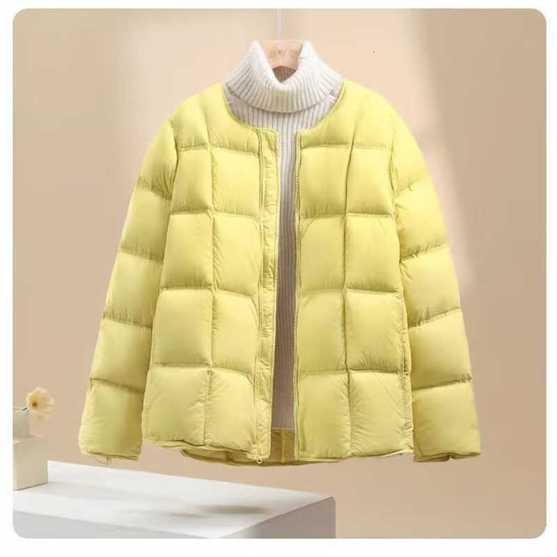 Women O-Neck Cotton Padded Korean Tops Ladies Little Square Down Cotton Jacket Winter Femme Solid Quilted Loose Parkas Outwear H260917
