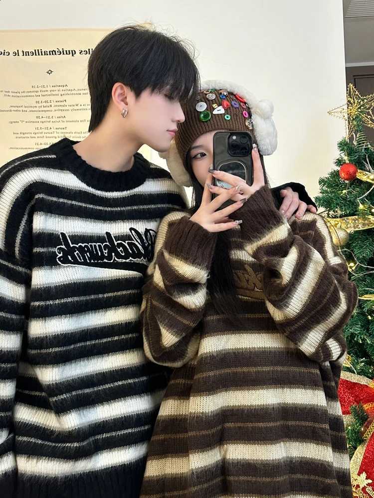 Oversize Striped Knitwear Unisex Loose Autumn Winter Fashion Streetwear Vintage American Style Couple Sweaters Youth Winter L... J260916
