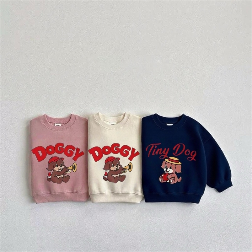 Lovely Tops Baby Boys Solid Color Long Sleeve Cartoon Little Dog Print Hoodie Beige Pink Clothing Child Autumn 260916