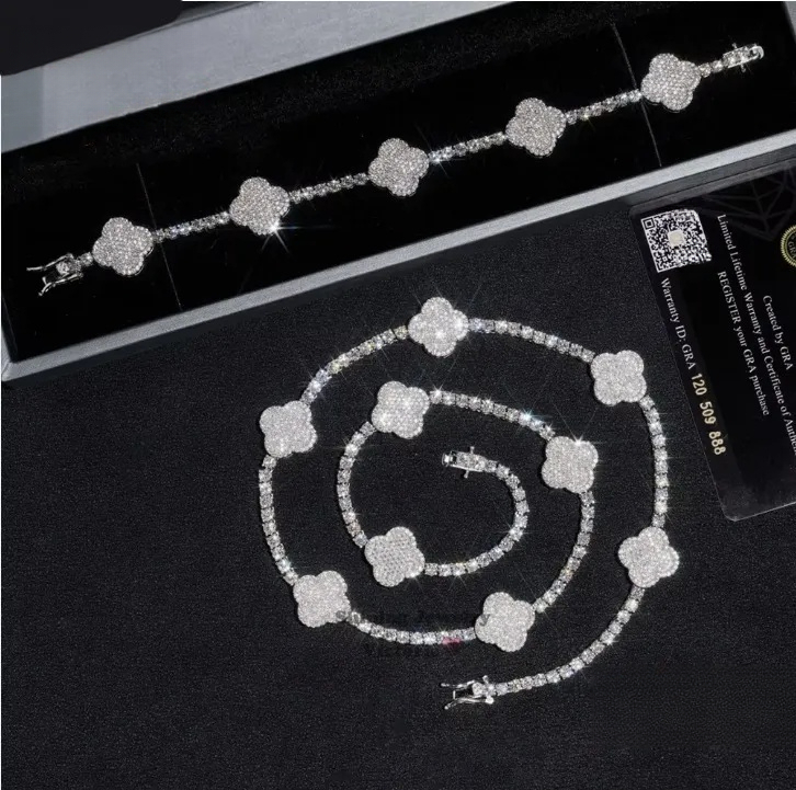 S925 Silver 2025 Latest Trend Four Leaf Clover Tennis Bracelet Factory Price Moissanite Bracelets Bangles High Quality c3f