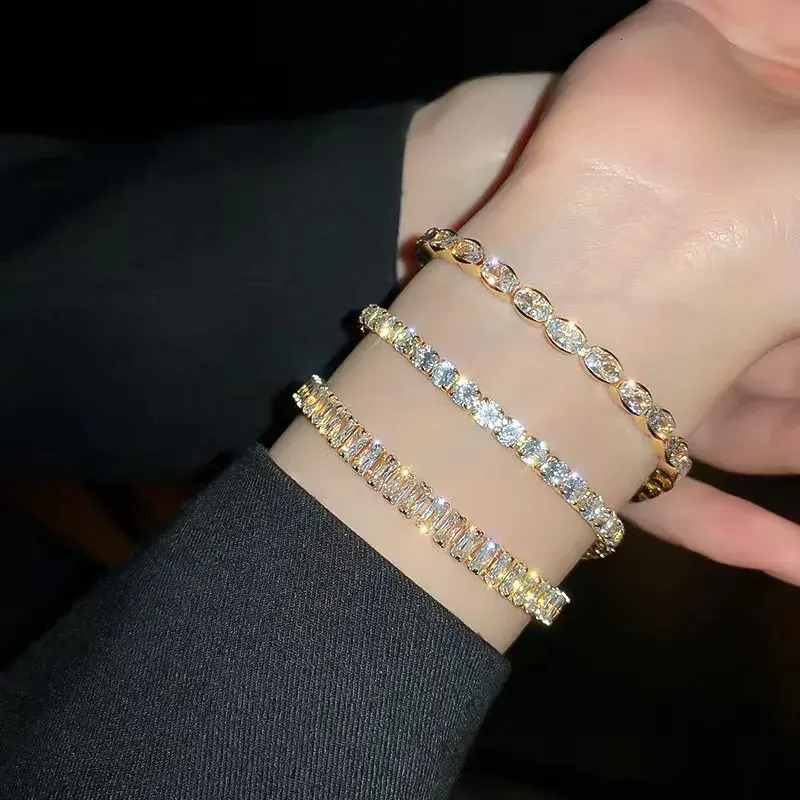 Jewelry Jewelry Vintage Bling White Baguette Tennis Bracelets 7 Inch For Women Ladies bracelet New 18K Real Gold Plated Iced Out Round Square CZ Sto