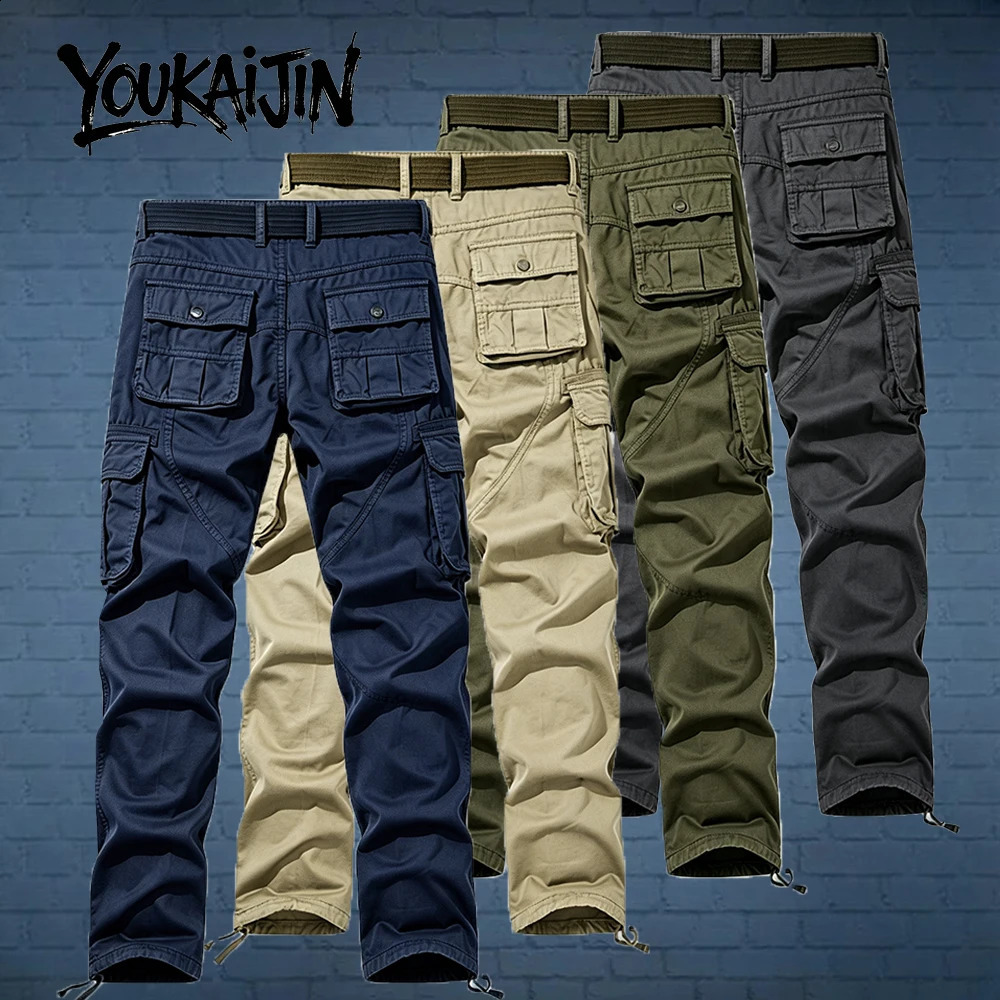 Spring Cargo Pants Man Cotton Reinforced Utility Military Outdoors Work Trousers Long Tactical for Men Fashion Casual 260917