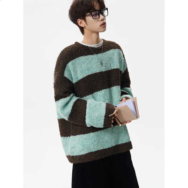 Knitted Men's Loose Sweater Fit MY1262 round Neck Striped Color Block Casual Autumn Winter Large Size Comfortable Knitwear J260916