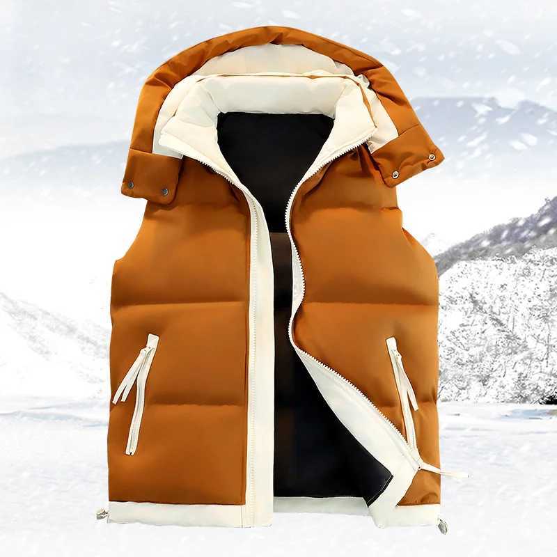 New Hooded Casual Men Waistcoat Comfortable Warm Zipper Male Sveless Jackets Solid Color Windproof Clothing for Men Spring Q260917