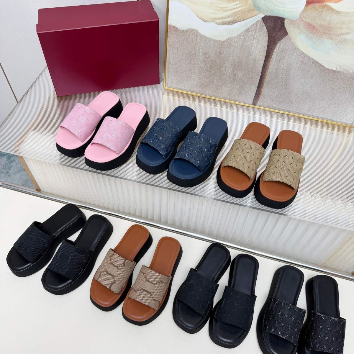 2026ss Designer Soft Leather Slip-On sandal luxury High quality canvas Platform Mules Womens Outdoor recreation home slippers for Summer beach vacat