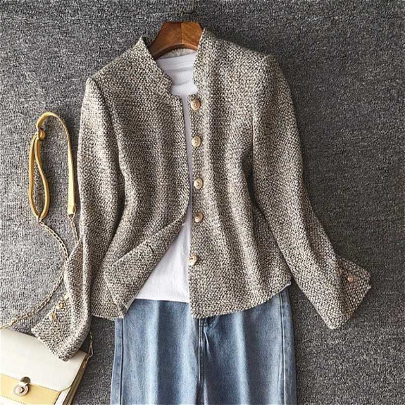 Wool Coats Women Solid Blends Jackets Short Button Round Neck Long Sleeves Single Breasted Loose Fit Casual Office 2026 Spring C260917