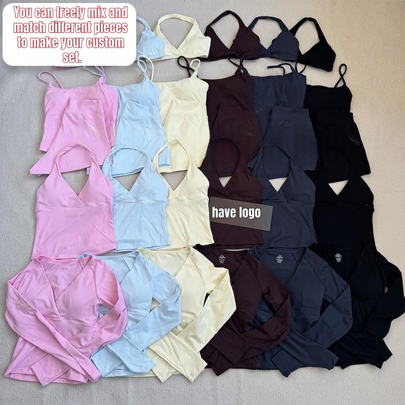 Origin Yoga Collection Mix Match Women Buttery Soft V Neck Halter Top Long Sleeve Crop Top High Waist Scrunch Leggings Workout Gym Yoga Separates Cu