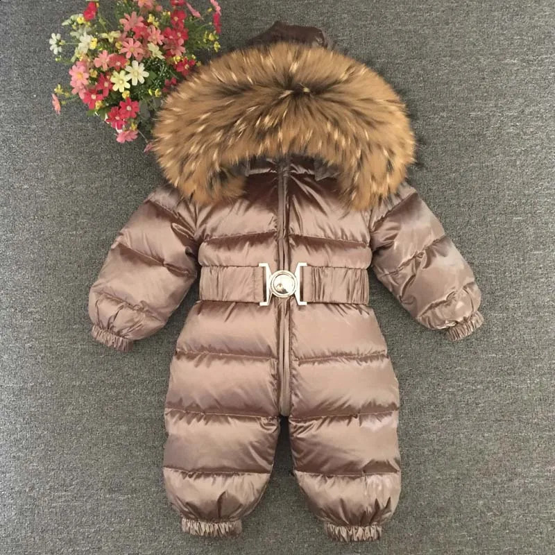 Russian Winter Boys Girls 1-5Y Winter Overalls Baby Rompers Duck Down Jumpsuit Fur Collar Children Outerwear Kids Snowsuit 260915