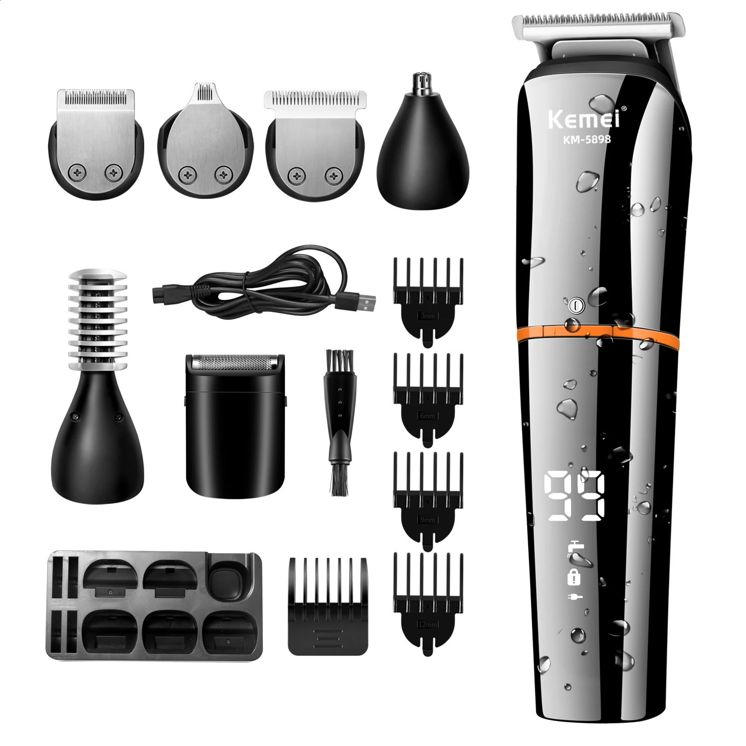 Kemei Waterproof 11-in-1 Men's Grooming Kit Electric Beard Trimmer Shaver Hair Clipper Rechargeable Nose Hair Trimmer KM-5898 260917