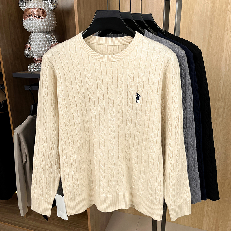 Autumn/Winter 2025 Anti Pilling Sweater Embroidered Fried Dough Twists Solid Long Sleeve Knitwear Men's Undercoat J260917