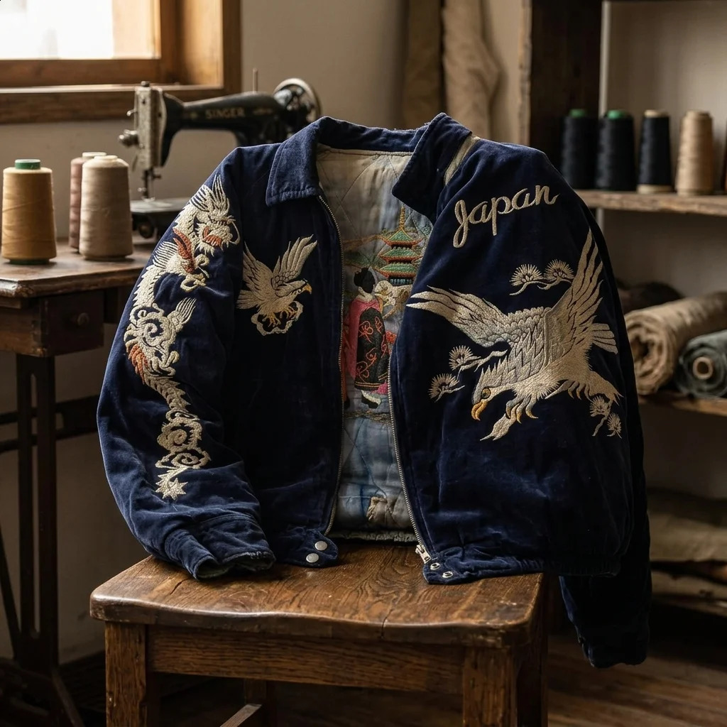Y2K Vintage Harajuku Embroidery Sukajan Jacket Women Men Retro Dragon Eagle Bomber Coat Streetwear Oversized Souvenir Jackets 260916