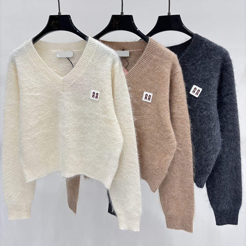 Women Soft Fluffy Knit Sweaters Slim Fit V Neck Cropped Knitted Pullovers Autumn Commuter Daily Holiday Cardigans for Women