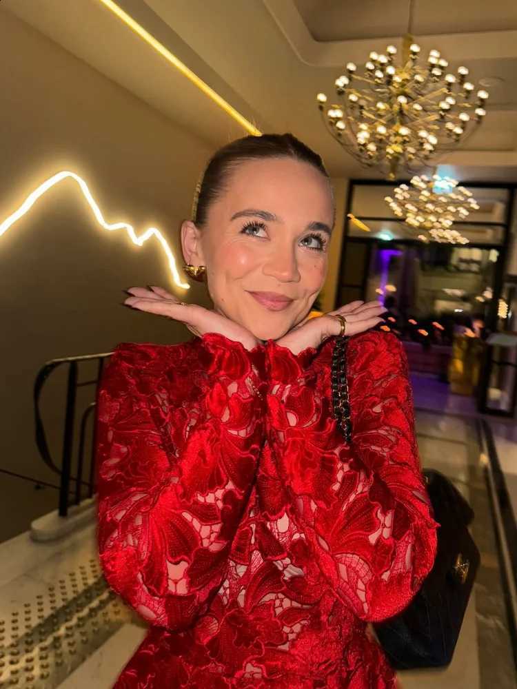 Out Lace Hollow Mini Dress Women Solid Round Collar Long Sleeve High Waist Slim Dresses 2025 New party Lady High Street Robes C260917